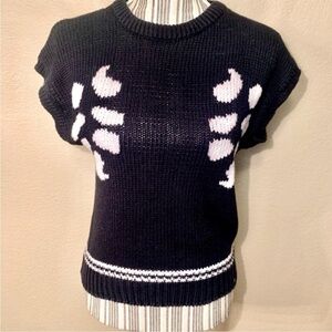 Laurente Rome Paris Sweater Large Black White Design Short-Sleeve Sweater Vest